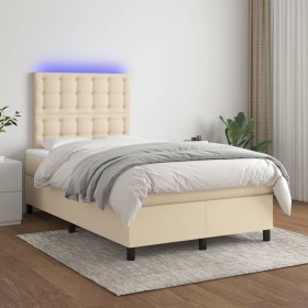 Cama box spring con colchón y LED tela crema 120x200 cm de , Camas y somieres - Ref: Foro24-3135186, Precio: 426,30 €, Descue...