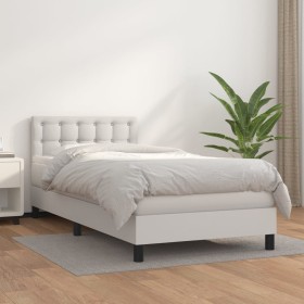 Cama box spring con colchón cuero sintético blanco 100x200 cm de , Camas y somieres - Ref: Foro24-3141108, Precio: 321,98 €, ...