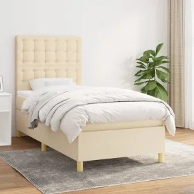 Cama box spring con colchón tela color crema 100x200 cm de , Camas y somieres - Ref: Foro24-3142638, Precio: 338,86 €, Descue...
