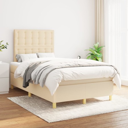Cama box spring con colchón tela color crema 120x200 cm de , Camas y somieres - Ref: Foro24-3142646, Precio: 422,63 €, Descue...