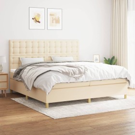 Cama box spring con colchón tela color crema 200x200 cm de , Camas y somieres - Ref: Foro24-3142686, Precio: 598,70 €, Descue...
