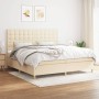 Cama box spring con colchón tela color crema 200x200 cm de , Camas y somieres - Ref: Foro24-3142686, Precio: 598,70 €, Descue...