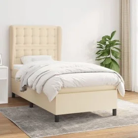 Cama box spring con colchón tela color crema 100x200 cm de , Camas y somieres - Ref: Foro24-3128266, Precio: 366,68 €, Descue...