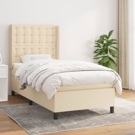 Cama box spring con colchón tela color crema 100x200 cm de , Camas y somieres - Ref: Foro24-3131734, Precio: 337,35 €, Descue...