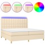 Cama box spring colchón y luces LED tela crema 200x200 cm de , Camas y somieres - Ref: Foro24-3135786, Precio: 606,40 €, Desc...