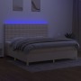 Cama box spring colchón y luces LED tela crema 200x200 cm de , Camas y somieres - Ref: Foro24-3135786, Precio: 606,40 €, Desc...