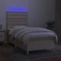 Box spring bed mattress and LED lights cream fabric 100x200 cm by , Beds and slatted bases - Ref: Foro24-3135738, Price: 356,...