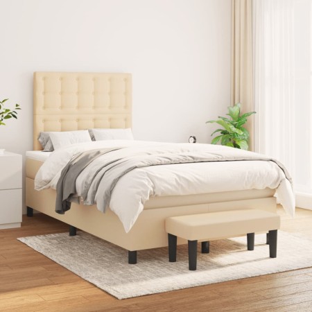 Cama box spring con colchón tela color crema 120x200 cm de , Camas y somieres - Ref: Foro24-3136906, Precio: 453,39 €, Descue...