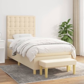 Cama box spring con colchón tela color crema 100x200 cm de , Camas y somieres - Ref: Foro24-3137458, Precio: 363,35 €, Descue...