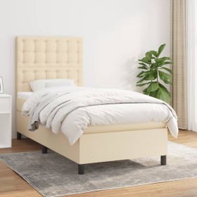 Cama box spring con colchón tela color crema 100x200 cm de , Camas y somieres - Ref: Foro24-3142078, Precio: 326,93 €, Descue...