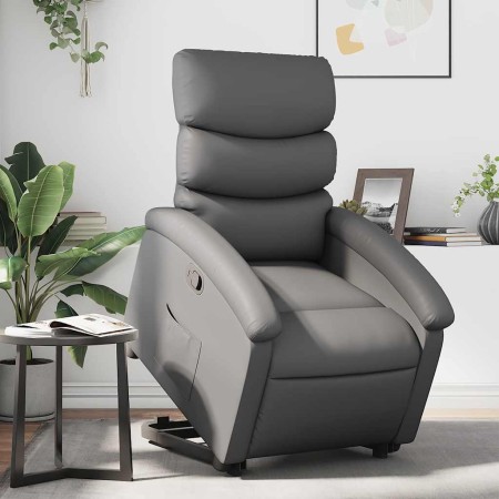 Sillón reclinable elevable cuero artificial gris en Sillones | Comprar online en Foru.es