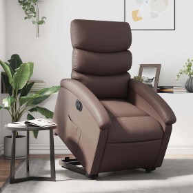 Sillón reclinable elevable eléctrico de cuero sintético marrón en Sillones | Comprar online en Foru.es
