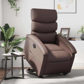 Sillón reclinable elevable eléctrico de cuero sintético marrón en Sillones | Comprar online en Foru.es