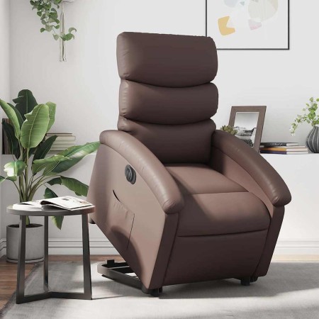 Sillón reclinable elevable eléctrico de cuero sintético marrón en Sillones | Comprar online en Foru.es