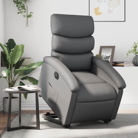 Sillón reclinable elevable eléctrico de cuero sintético gris en Sillones | Comprar online en Foru.es