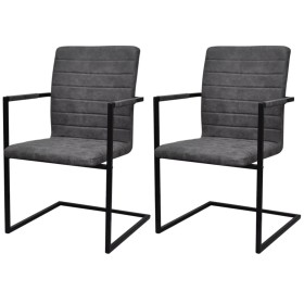 Sillas voladizas de comedor 2 unidades cuero sintético gris de vidaXL, Sillas de comedor - Ref: Foro24-242286, Precio: 181,72...