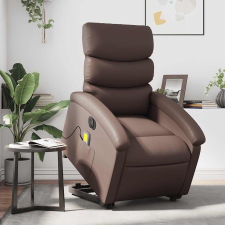 Sillón de masaje elevable eléctrico cuero sintético marrón en Sillones | Comprar online en Foru.es