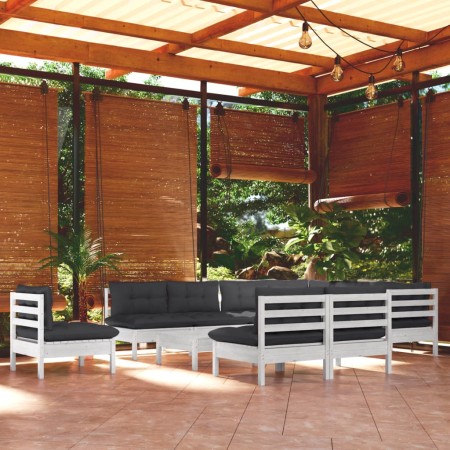 Muebles de jardín 11 pzas con cojines blanco madera de pino de , Conjuntos de jardín - Ref: Foro24-3096762, Precio: 925,42 €,...