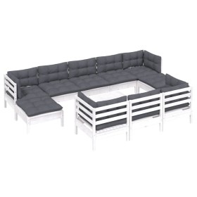 Muebles de jardín 11 pzas cojines blanco madera maciza de pino de , Conjuntos de jardín - Ref: Foro24-3097146, Precio: 941,20...
