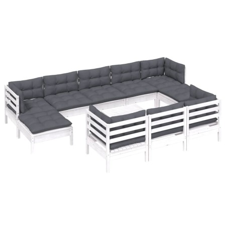 Muebles de jardín 11 pzas cojines blanco madera maciza de pino de , Conjuntos de jardín - Ref: Foro24-3097146, Precio: 941,20...