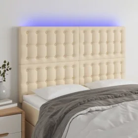 Cabecero con luces LED tela crema 144x5x118/128 cm de , Cabeceros y pies de cama - Ref: Foro24-3122861, Precio: 112,88 €, Des...