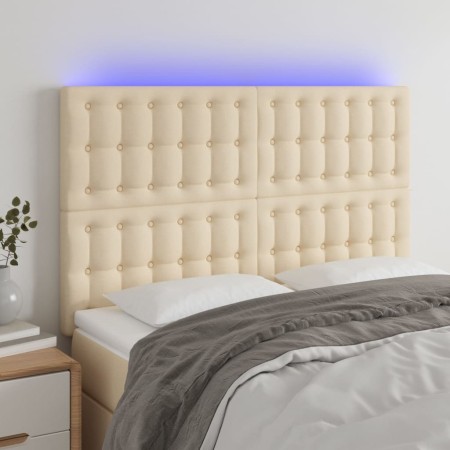 Cabecero con luces LED tela crema 144x5x118/128 cm de , Cabeceros y pies de cama - Ref: Foro24-3122861, Precio: 130,73 €, Des...