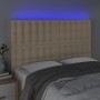 Cabecero con luces LED tela crema 144x5x118/128 cm de , Cabeceros y pies de cama - Ref: Foro24-3122861, Precio: 130,73 €, Des...