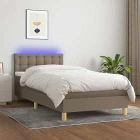 Box spring bed with LED mattress taupe gray fabric 90x200 cm by , Beds and slatted bases - Ref: Foro24-3134009, Price: 316,31...