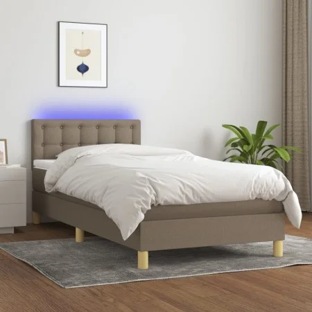 Box spring bed with LED mattress taupe gray fabric 90x200 cm by , Beds and slatted bases - Ref: Foro24-3134009, Price: 316,31...