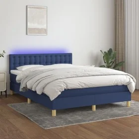Cama box spring colchón y luces LED tela azul 140x190 cm de , Camas y somieres - Ref: Foro24-3134035, Precio: 457,99 €, Descu...