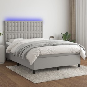 Cama box spring colchón y luces LED tela gris claro 140x200 cm de , Camas y somieres - Ref: Foro24-3135197, Precio: 488,54 €,...