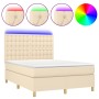 Cama box spring colchón y luces LED tela crema 140x190 cm de , Camas y somieres - Ref: Foro24-3135754, Precio: 512,63 €, Desc...