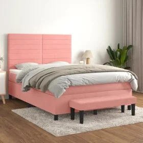 Box spring bed with pink velvet mattress 140x200 cm by , Beds and slatted bases - Ref: Foro24-3137910, Price: 517,32 €, Disco...