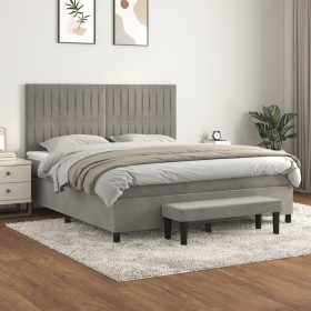Cama box spring con colchón terciopelo gris claro 160x200 cm de , Camas y somieres - Ref: Foro24-3137971, Precio: 582,62 €, D...