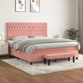 Box spring bed with pink velvet mattress 180x200 cm by , Beds and slatted bases - Ref: Foro24-3138042, Price: 672,63 €, Disco...