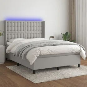 Cama box spring colchón y luces LED tela gris claro 140x190 cm de , Camas y somieres - Ref: Foro24-3138629, Precio: 528,43 €,...