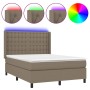 Cama box spring colchón y luces LED tela gris taupe 140x200 cm de , Camas y somieres - Ref: Foro24-3138641, Precio: 552,28 €,...
