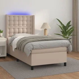 Cama box spring colchón LED cuero sintético capuchino 80x200 cm de , Camas y somieres - Ref: Foro24-3139354, Precio: 323,02 €...