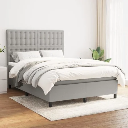 Box spring bed with light gray fabric mattress 140x190 cm by , Beds and slatted bases - Ref: Foro24-3142089, Price: 511,71 €,...
