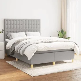 Box spring bed with light gray fabric mattress 140x200 cm by , Beds and slatted bases - Ref: Foro24-3142657, Price: 489,05 €,...
