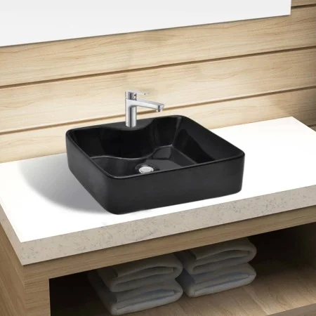 Square ceramic sink with black faucet/drain hole by vidaXL, Sinks - Ref: Foro24-141937, Price: 77,74 €, Discount: %