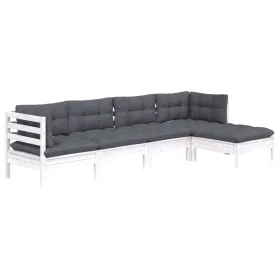 Muebles de jardín 5 pzas con cojines blanco madera de pino de , Conjuntos de jardín - Ref: Foro24-3096359, Precio: 420,91 €, ...