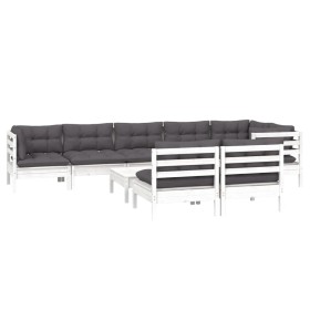 Muebles de jardín 9 pzas y cojines blanco madera maciza de pino de , Conjuntos de jardín - Ref: Foro24-3096461, Precio: 738,9...
