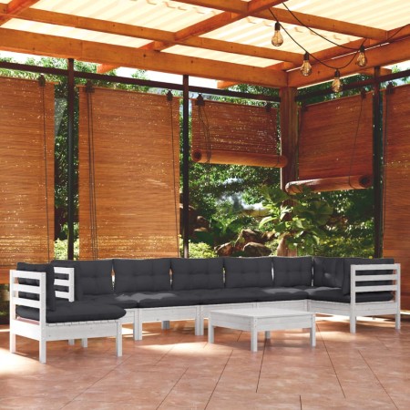 Muebles de jardín 9 pzas y cojines blanco madera maciza de pino de , Conjuntos de jardín - Ref: Foro24-3096738, Precio: 738,9...