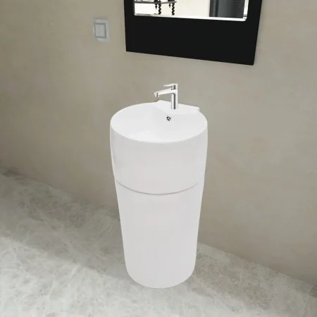 Lavabo de pie redondo de cerámica hueco de grifo/desagüe blanco de vidaXL, Lavabos - Ref: Foro24-141942, Precio: 287,19 €, De...