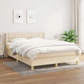 Cama box spring con colchón tela color crema 140x200 cm de , Camas y somieres - Ref: Foro24-3130598, Precio: 441,32 €, Descue...