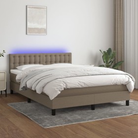 Cama box spring colchón y luces LED tela gris taupe 140x200 cm de , Camas y somieres - Ref: Foro24-3133481, Precio: 458,14 €,...