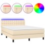 Cama box spring colchón y luces LED tela crema 140x190 cm de , Camas y somieres - Ref: Foro24-3133474, Precio: 418,81 €, Desc...