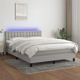 Cama box spring colchón y luces LED tela gris claro 140x190 cm de , Camas y somieres - Ref: Foro24-3133469, Precio: 448,15 €,...