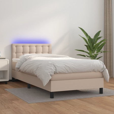 Cama box spring colchón LED cuero sintético capuchino 80x200 cm de , Camas y somieres - Ref: Foro24-3134194, Precio: 277,21 €...